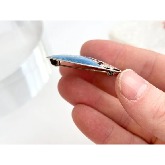 Mekkala Goddess Blue Enamel Siam Sterling Silver 925 Cutout Vintage Brooch - Picture 6 of 9